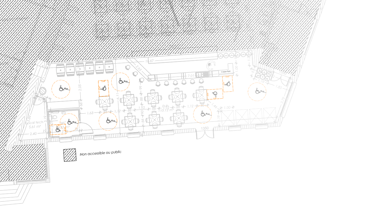 Aménagement projeté de l'espace de vente d'une brasserie